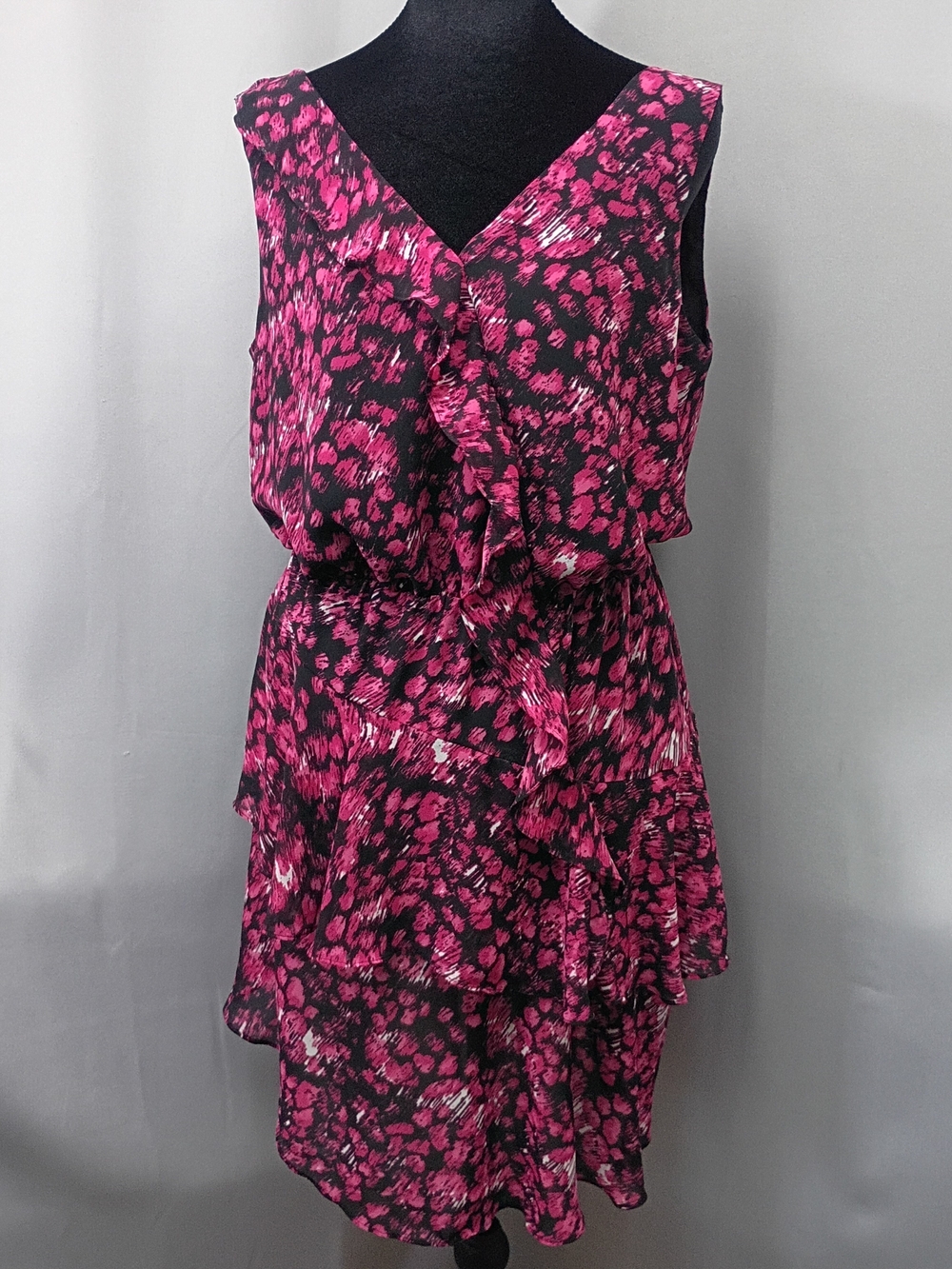 Chaus Black & Hot Pink Floral Ruffle Dress